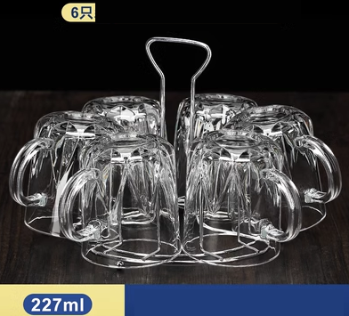 熱賣家用套裝水杯啤酒杯(規格: 6只227ml鉆石把杯+杯架 套裝）