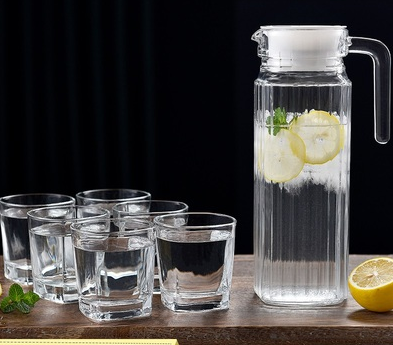 Hot Selling Transparent Juice Cup (Specifications: 1.1L vertical jug + 6 170ml short square cups)
