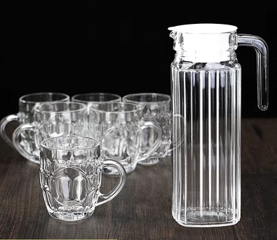Hot Selling Transparent Juice Cup (Specifications: 1.1L vertical jug + 6 255ml pineapple handle cups)