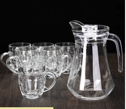 Hot Selling Transparent Juice Cup (Specifications: 1.3L duckbill pot + 6 255ml pineapple handle cups)