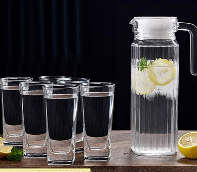Hot Selling Transparent Juice Cup (Specifications: 1.1L vertical jug + 6 240ml tall square cups)