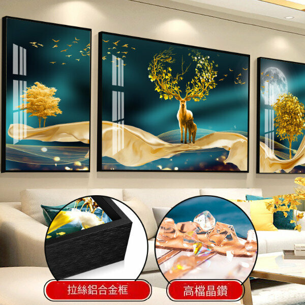 熱賣客廳裝飾掛畫【Z0031 黑色框】尺寸【兩邊35*50中間70*50【鑲鑽畫】