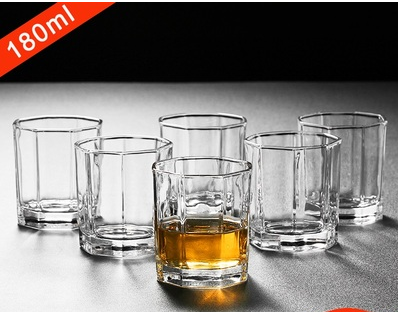 熱賣玻璃啤酒杯威士卡烈酒杯水杯(規格:6只裝180ml【矮款】 八角杯）