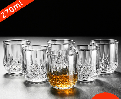 熱賣玻璃啤酒杯威士卡烈酒杯水杯(規格: 6只裝270ml【矮款】 鉆石杯）