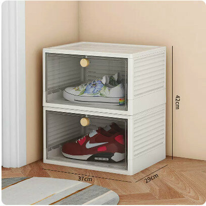 Hot selling transparent front opening shoe box (pack of two [transparent white, size 48 available] size: 37x29x21cm)