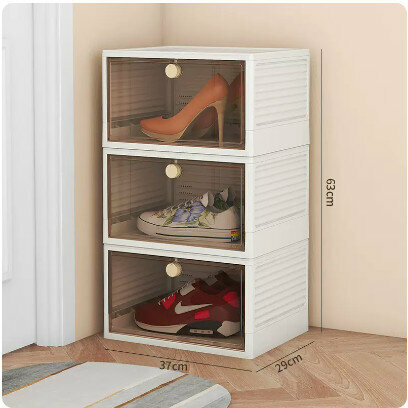 Hot selling transparent front opening shoe box (pack of three [transparent brown, size 48 available] size: 37x29x21cm)