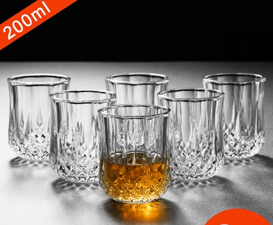 熱賣玻璃啤酒杯威士卡烈酒杯水杯(規格: 6只裝200ml【矮款】 鉆石杯）
