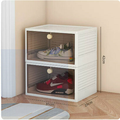 Hot selling transparent front opening shoe box (pack of two [transparent brown, size 48 available] size: 37x29x21cm)