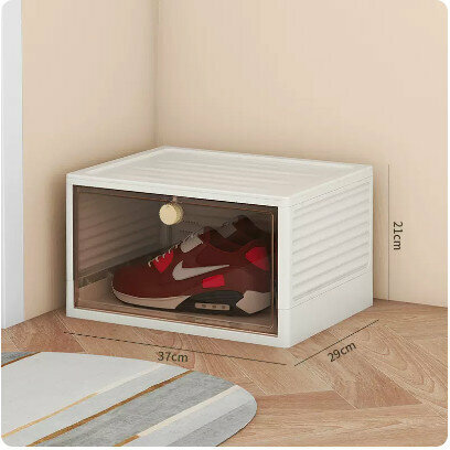 Hot selling transparent front-opening shoe box (one pack [transparent brown, size 48 available] size: 37x29x21cm)