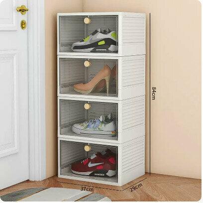 Hot selling transparent front opening shoe box (pack of four [transparent white, size 48 available] size: 37x29x21cm)
