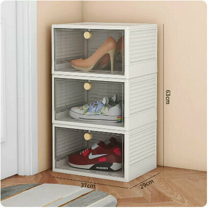 Hot selling transparent front opening shoe box (pack of three [transparent white, size 48 available] size: 37x29x21cm)