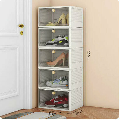 Hot selling transparent front opening shoe box (pack of five [transparent white, size 48 available] size: 37x29x21cm)