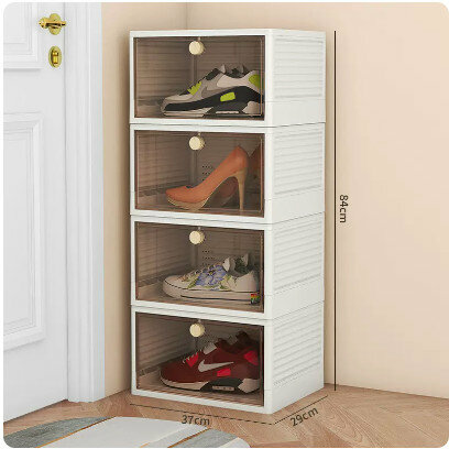Hot selling transparent front-opening shoe box (pack of four [transparent brown, size 48 available] size: 37x29x21cm)