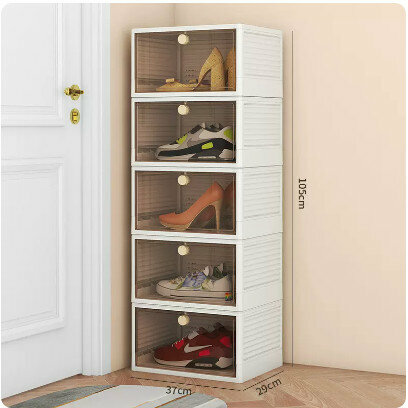 Hot selling transparent front opening shoe box (pack of five [transparent brown, size 48 available] size: 37x29x21cm)