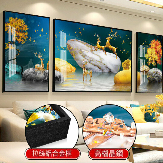 爆款客廳裝飾掛畫【Z0058 黑色框】尺寸【兩邊50*70中間100*70【鑲鑽畫】