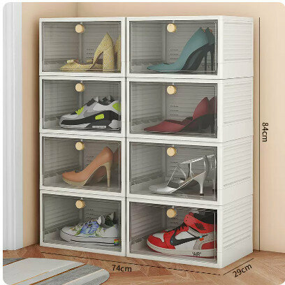 Popular transparent front-opening shoe box (pack of eight [transparent white, size 48 available], size: 37x29x21cm)