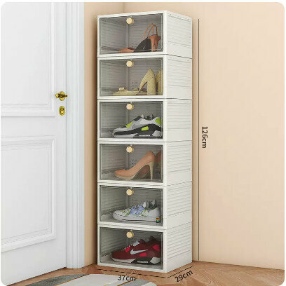 Popular transparent front-opening shoe box (pack of six [transparent white, size 48 available], size: 37x29x21cm)