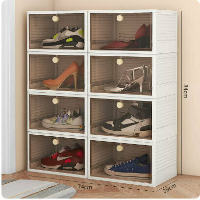 Popular transparent front-opening shoe box (pack of eight [transparent brown, size 48 available], size: 37x29x21cm)