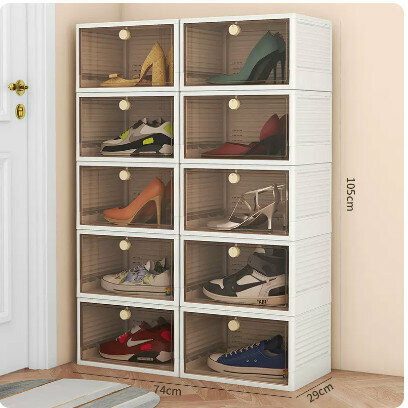 Popular transparent front-opening shoe box (pack of ten [transparent brown, size 48 available], size: 37x29x21cm)