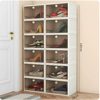 Popular transparent front-opening shoe box (pack of twelve [transparent brown, size 48 available], size: 37x29x21cm)