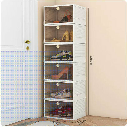 Popular transparent front-opening shoe box (pack of six [transparent brown, size 48 available], size: 37x29x21cm)