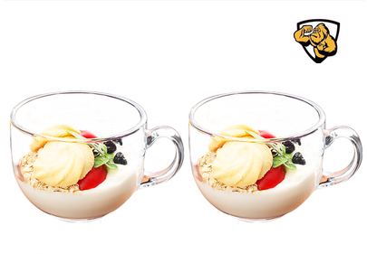 Popular large-capacity yogurt and oatmeal glass water cup with handle (specifications: tempered anti-fall ❤ cup + cup, 2 pieces in total)