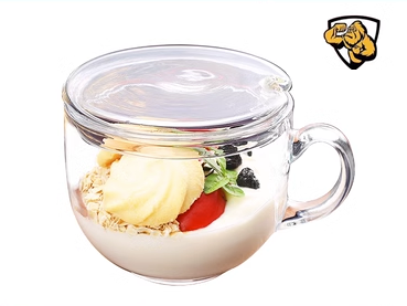 Popular large-capacity yogurt and oatmeal glass water cup with handle (specifications: tempered anti-fall ❤ cup + [heat-resistant] glass lid)