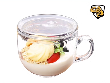 Popular large-capacity yogurt and oatmeal glass water cup with handle (specifications: tempered anti-fall ❤ cup + [non-hole] glass lid)