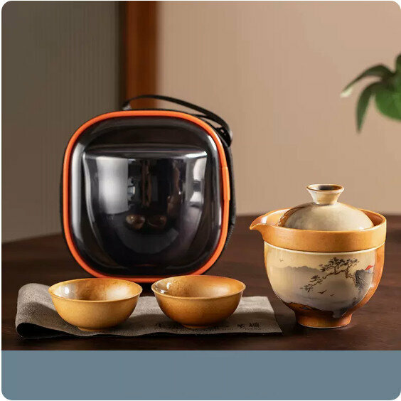 Popular outdoor portable tea set and toilet set ("Hanjiang Fishing Alone" Quick Cup-Travel Bag)