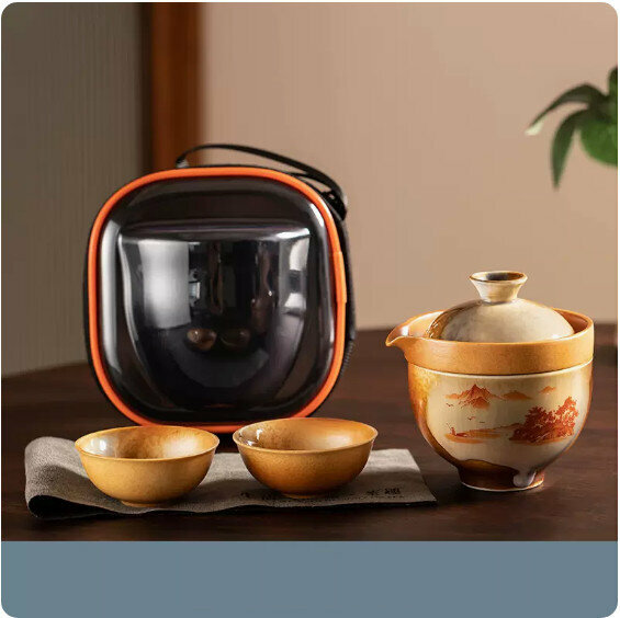 Popular outdoor portable tea set and toilet set ("Picturesque Jiangshan" Quick Cup-Travel Bag)