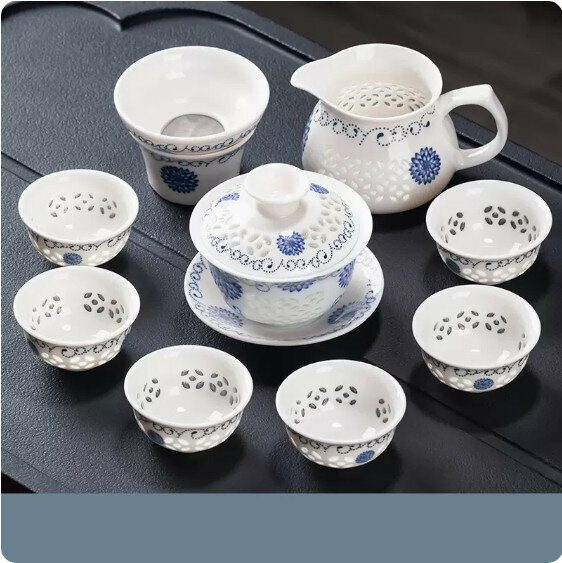 爆款家用客廳陶瓷茶具套裝(《向陽花》蓋碗10件套）