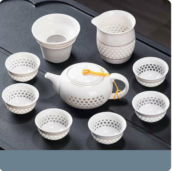 爆款家用客廳陶瓷茶具套裝(《金線》茶壺10件套）