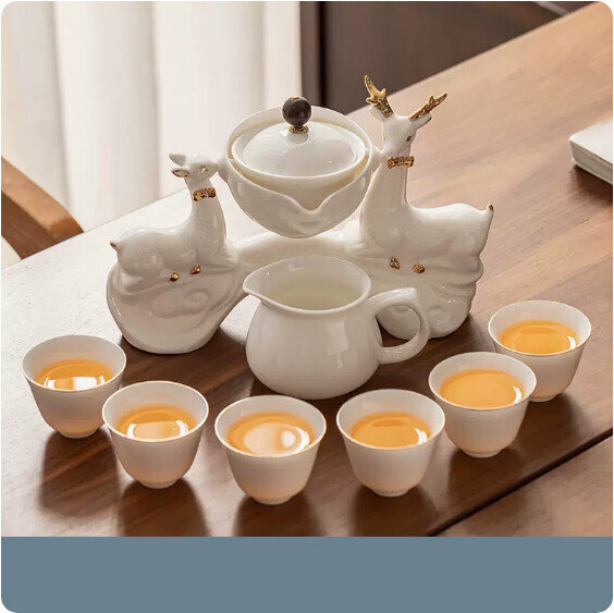 爆款家用功夫茶具套裝【羊脂玉《一鹿情深》逍遙自動茶具】
