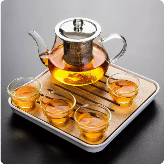 爆款家用耐熱玻璃功夫茶具套裝【透明把《八駿壺》4個玉蘭杯+小四方盤】
