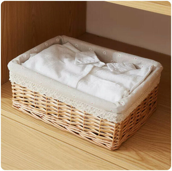 Popular fabric rattan storage basket shelf storage rack [primary color basket snowflake cloth] [extra large [40*30*16cm]]