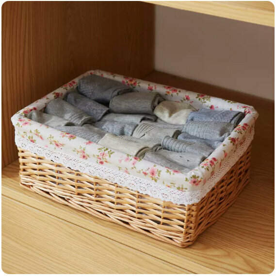 Popular fabric rattan storage basket shelf storage rack [primary color basket floral fabric] [extra large [40*30*16cm]]