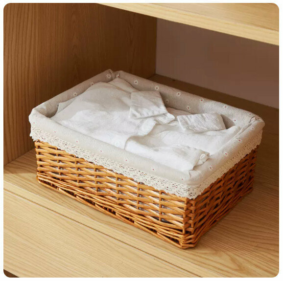 Popular fabric rattan storage basket shelf storage rack [rice candy color basket snowflake cloth] [extra large [40*30*16cm]]