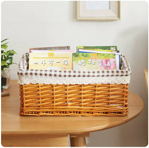 Popular fabric rattan storage basket, shelf, storage rack [rice candy color basket Kagburi] [extra large [40*30*16cm]]