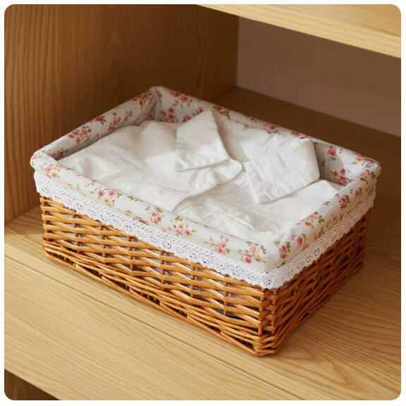 Popular fabric rattan storage basket shelf storage rack [rice candy color basket floral fabric] [extra large [40*30*16cm]]