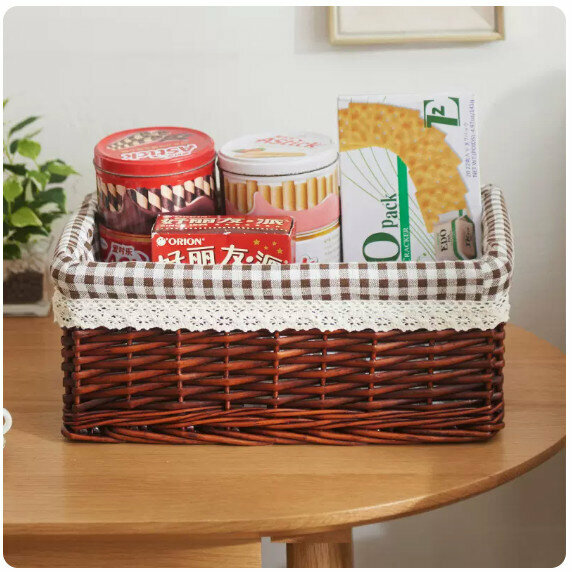 Hot style fabric rattan storage basket shelf storage rack [brown basket gageburi] [large size [36*26*14cm]]