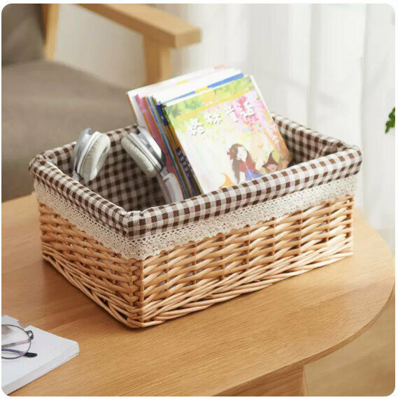Popular fabric rattan storage basket, shelf, storage rack [primary color basket Kagburi] [large size [36*26*14cm]]