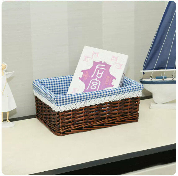 Popular fabric rattan storage basket shelf storage rack [brown basket blue gerber] [large size [36*26*14cm]]