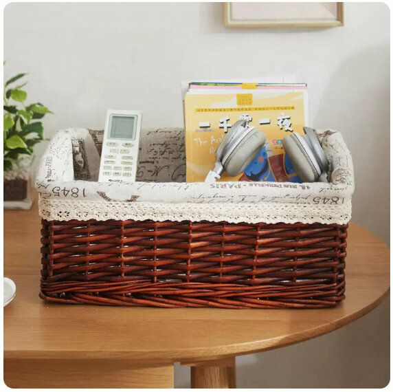 Popular fabric rattan storage basket shelf storage rack [brown basket iron tower cloth] [large size [36*26*14cm]]