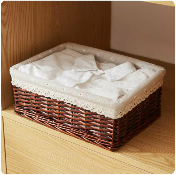 Popular fabric rattan storage basket shelf storage rack [brown basket snowflake cloth] [small size [25*15*11cm]]