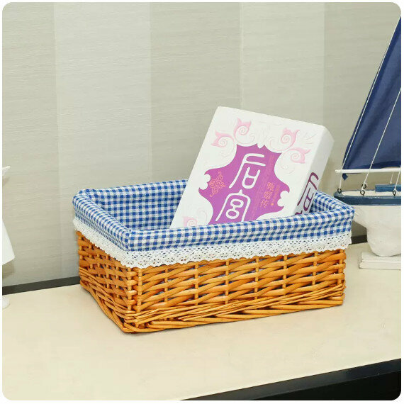 Popular fabric rattan storage basket shelf storage rack [rice candy color basket blue gerber] [small size [25*15*11cm]]