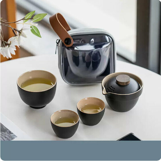 爆款戶外便攜式茶具套裝【雅黑《極簡》一壺三杯】