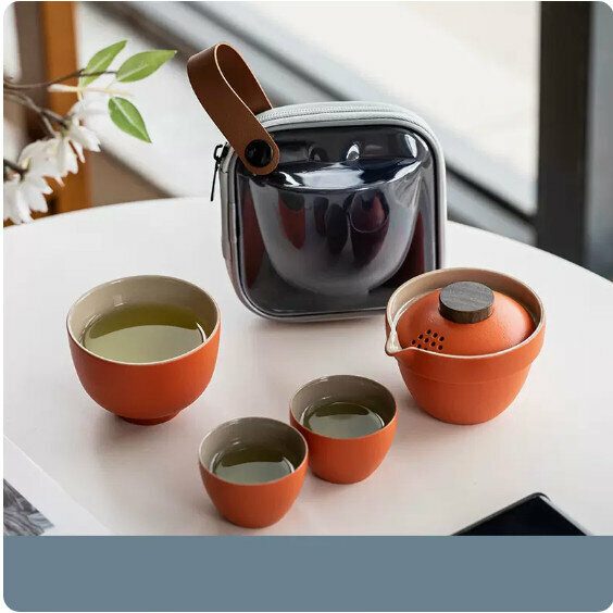 爆款戶外便攜式茶具套裝【活力橙《極簡》一壺三杯】