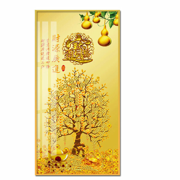 熱推中式玄關裝飾畫【財福雙至（金色框）】尺寸【寬40*高80（推薦玄關牆面60cm以上）晶瓷面】