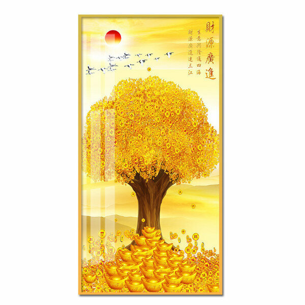新款中式玄關裝飾畫【黃金滿地（金色框）】尺寸【寬50*高100（推薦玄關牆面70cm以上 晶瓷面】