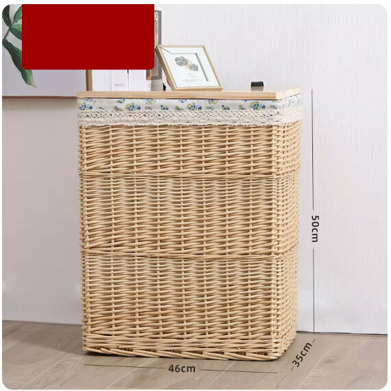 New fabric rattan storage basket shelf storage rack [natural green floral lining large size]